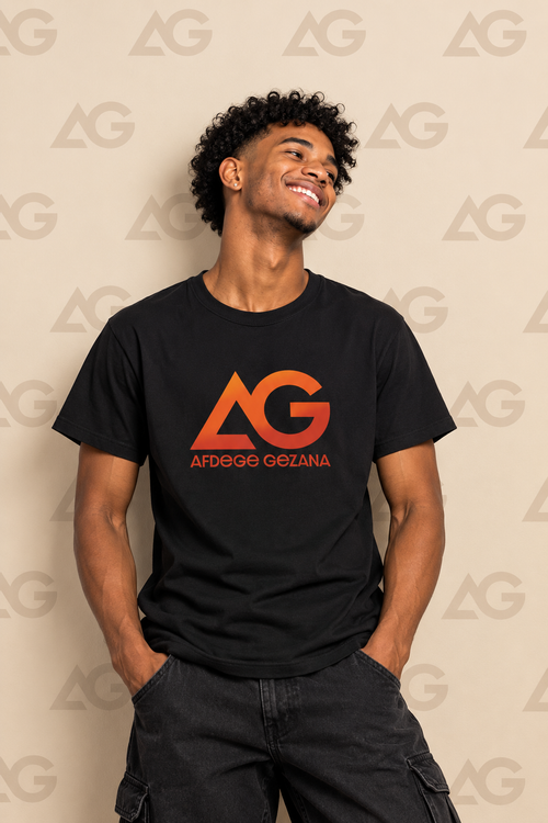 Male model wearing the Afdege Gezana AG Signature Heavyweight Tee in black